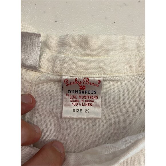 Lucky Brand‎ Womens size 8 / 29 Linen Dungaree Cargo drawstring Beach Boho - Picture 5 of 9